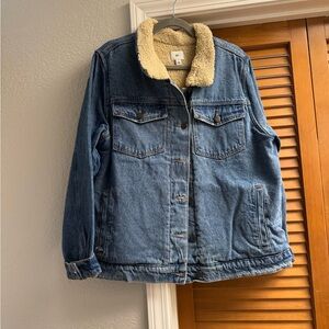 BP Denim Oversize Trucker Jacket with Faux Shearling Collar